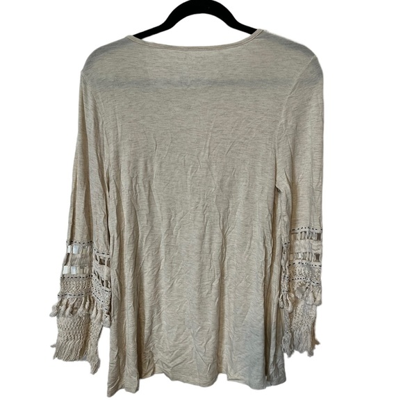Chicos Cream 3/4 Sleeve Bohemian Top Size Medium - Picture 2 of 4